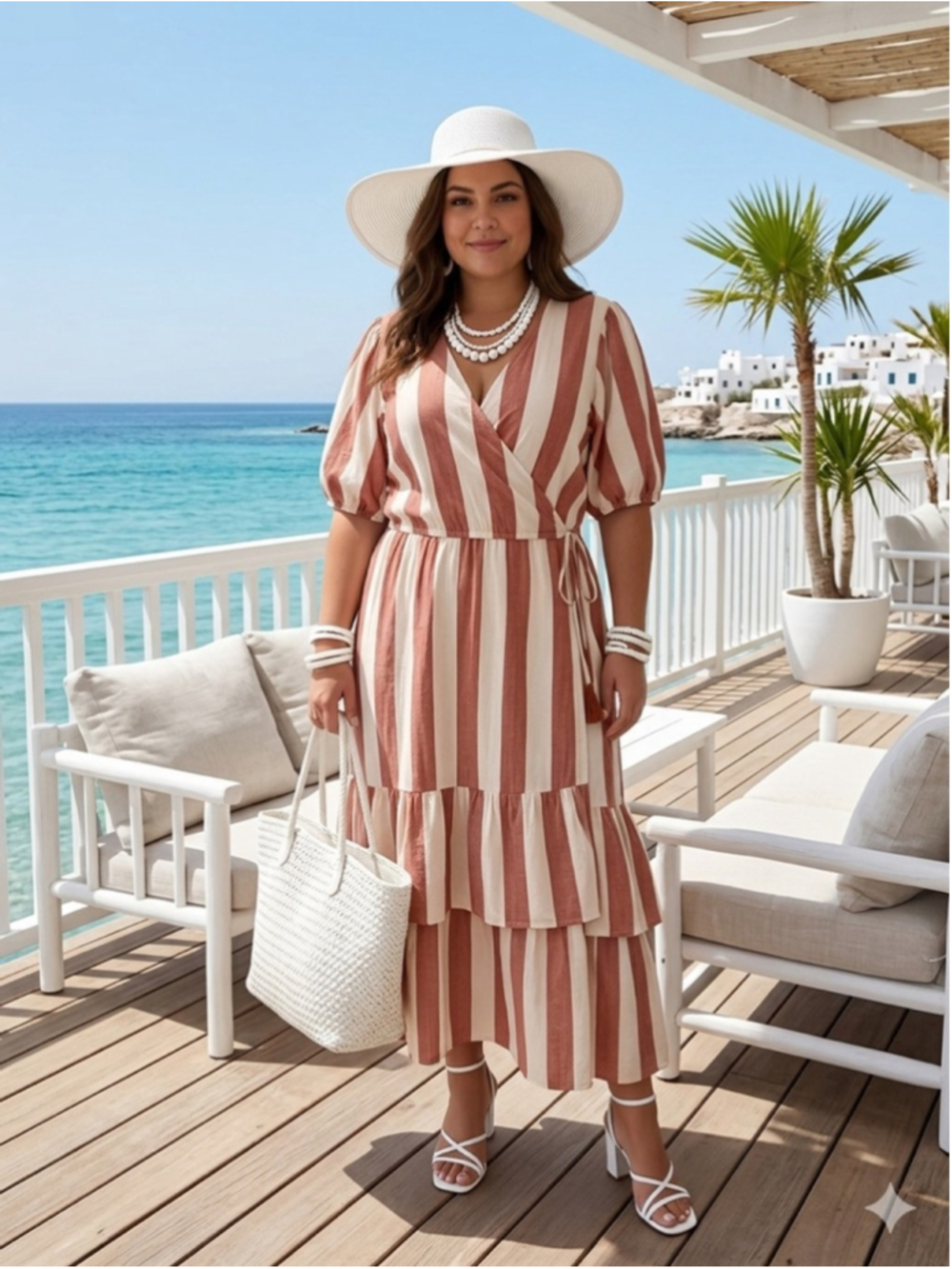 Knox Rose Maxi Wrap Dress XL Pink Cream Stripe Cotton Coastal Resort Tiered Pock